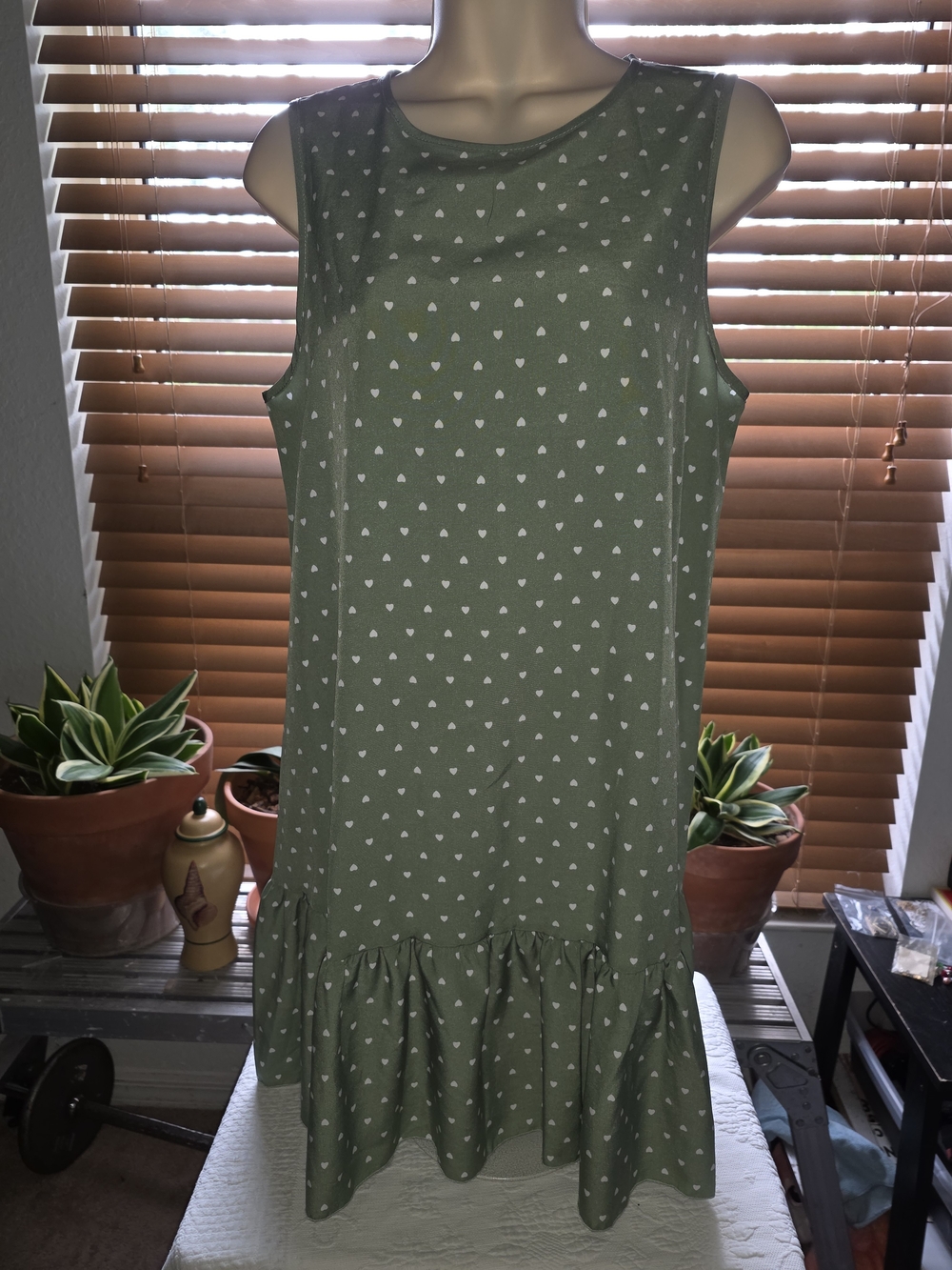 Olive Green Heart Print Dress